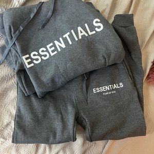 Essentials Fear of God grey joggers and hoodie set